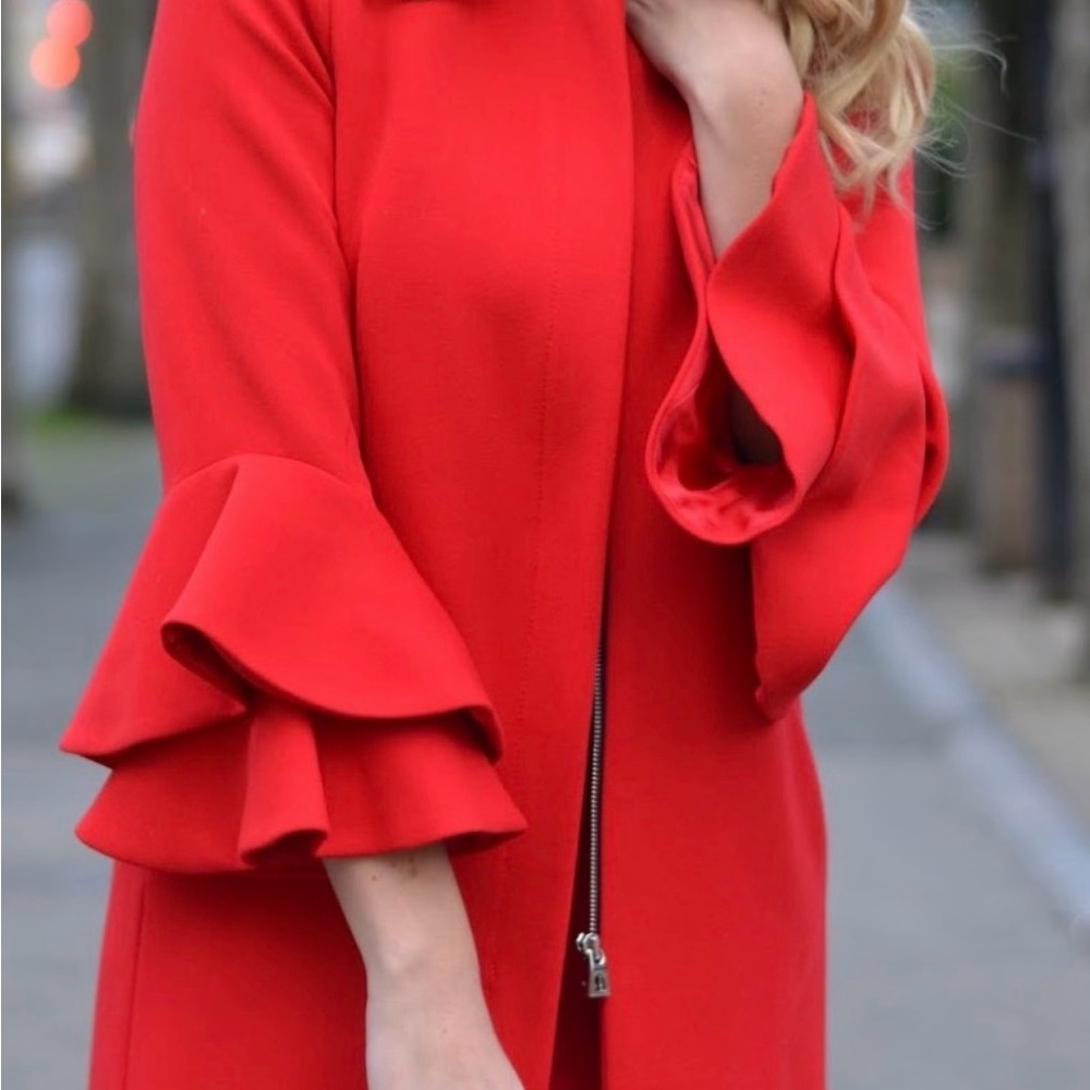 Red Ruffle Sleeve Coat